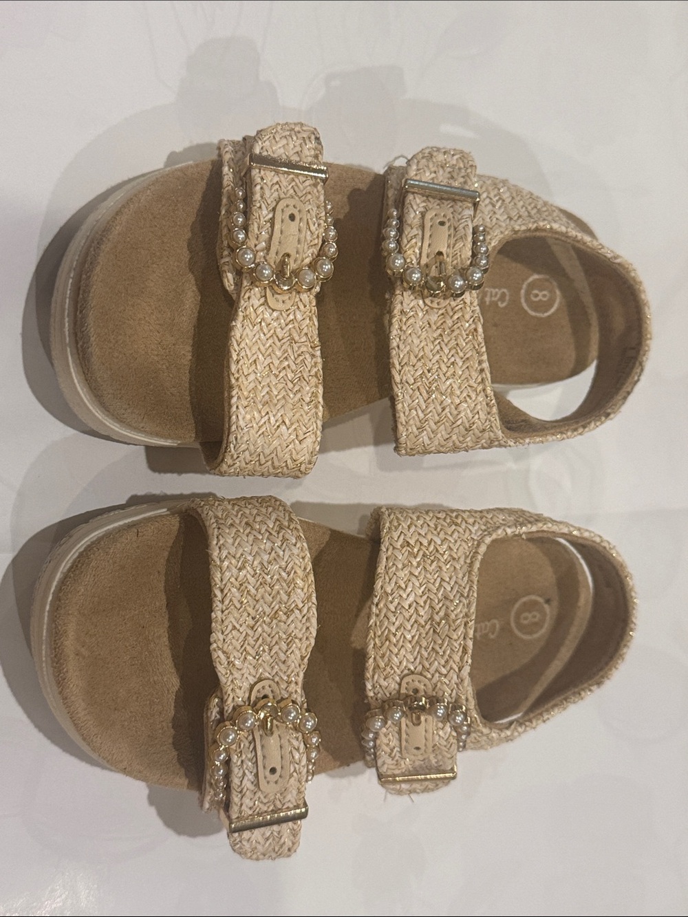Cat & Jack Beige Braided Strap Sandals with Jeweled Buckles